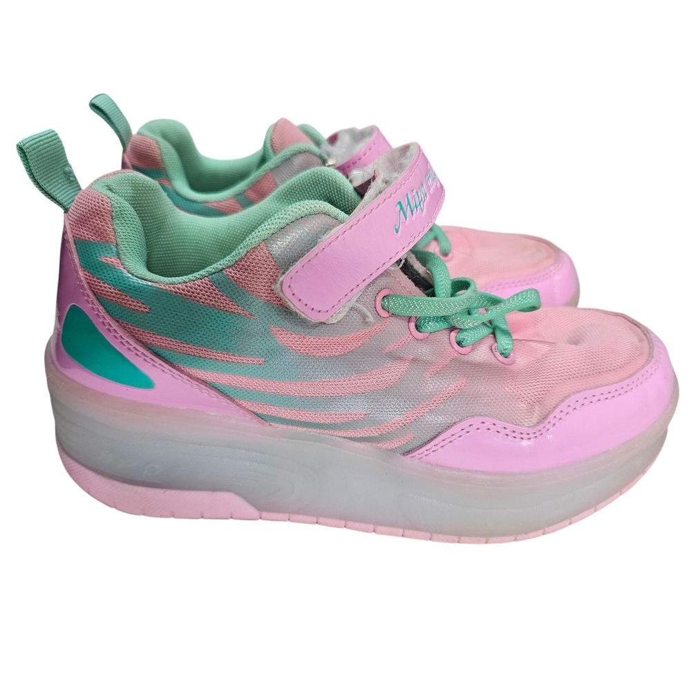 Miya Miya Kids Roller Shoes Pink Teal Dual Wheel Retractable Sneakers Size 36
